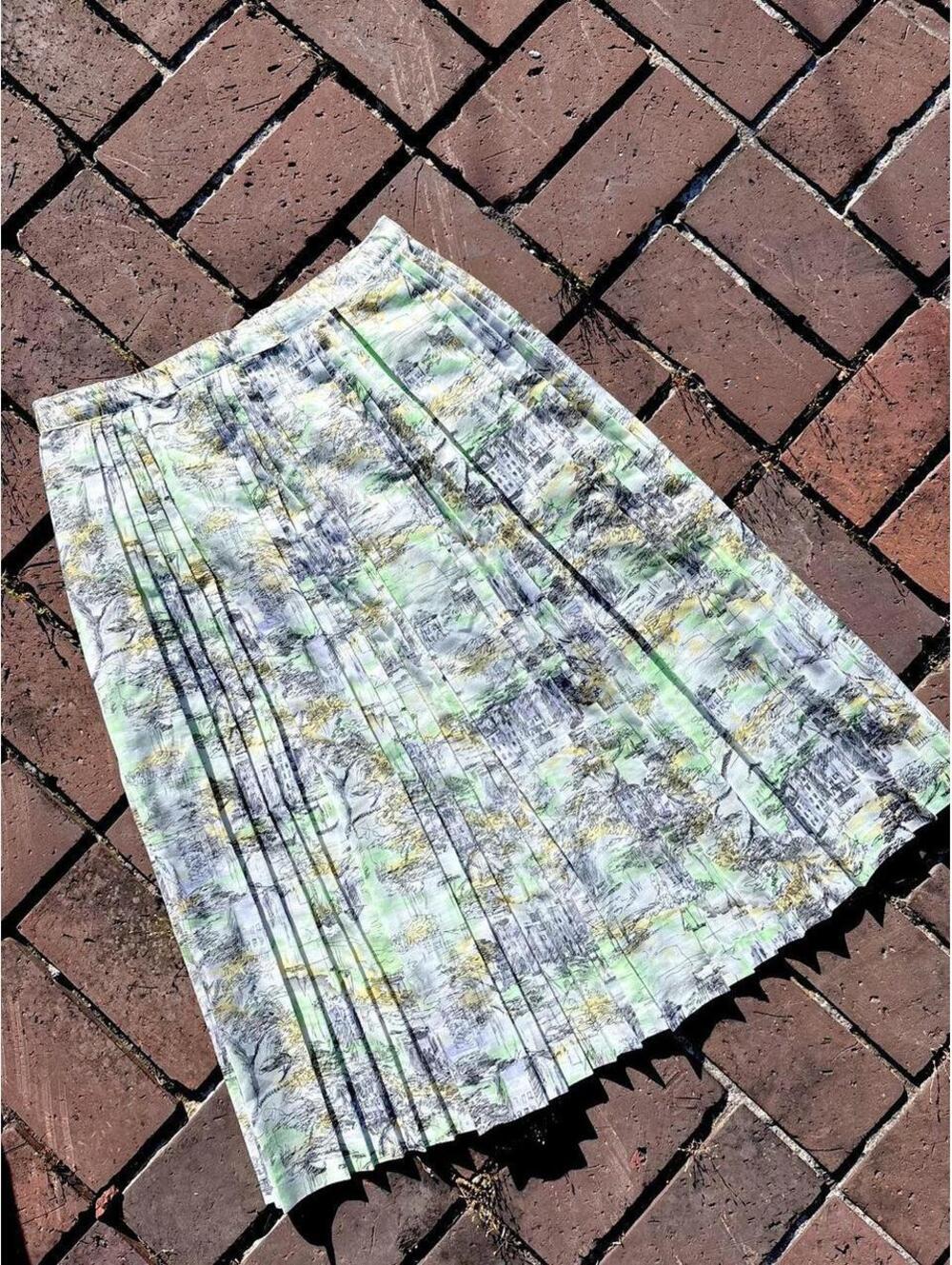Pleated Mid-Length Skirt with Artistic Print